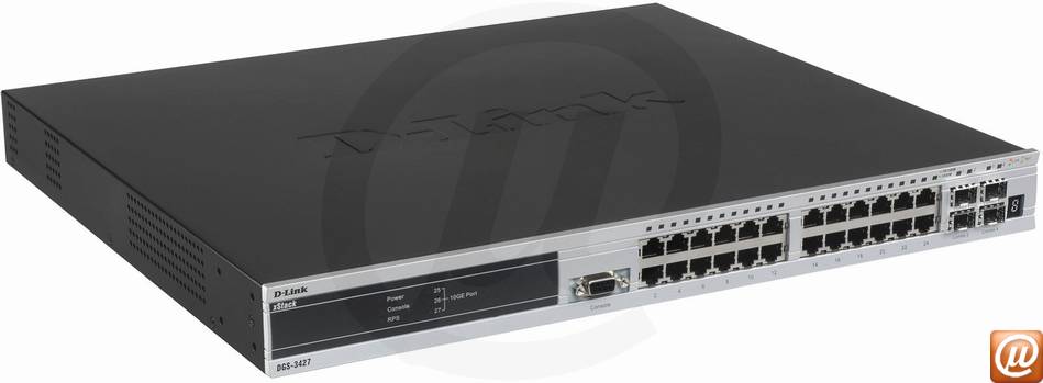 DGS-3427 - Switch Gigabit 31 portas D-Link DGS-3427 Corporate (24 x 10/100/1000; 4 x Combo; 3 x Slot 10G) Gerencivel Expansvel Empilhvel Layer 4 RPS